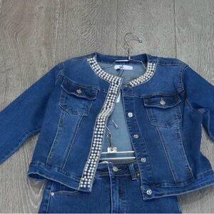 Blue Jean Jacket with pearl Accents